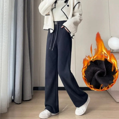 Plus Size Thickened Fleece-Lined Corduroy Straight-Leg Pants For Women Autumn/Winter Special High-Quality Woolen Material