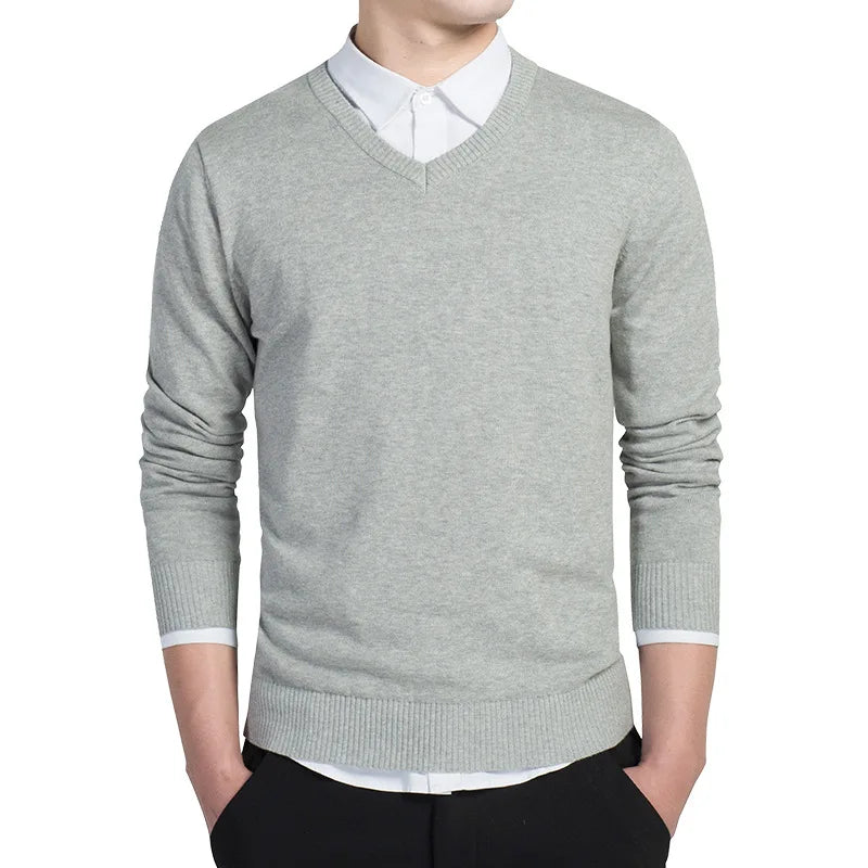 Sweater Men 2024 Autumn Casual Pullovers Men V-Neck Solid Cotton Knitted Brand Clothing Slim Fit Male Sweaters Pull Homme