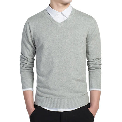 Sweater Men 2024 Autumn Casual Pullovers Men V-Neck Solid Cotton Knitted Brand Clothing Slim Fit Male Sweaters Pull Homme