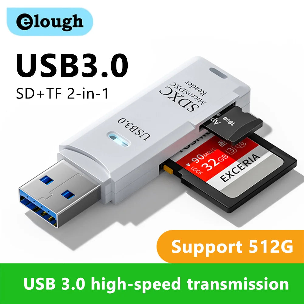 2 IN 1 Card Reader USB 3.0 Micro SD TF Card Memory Reader High Speed Multi-card Writer Adapter Flash Drive Laptop Accessories