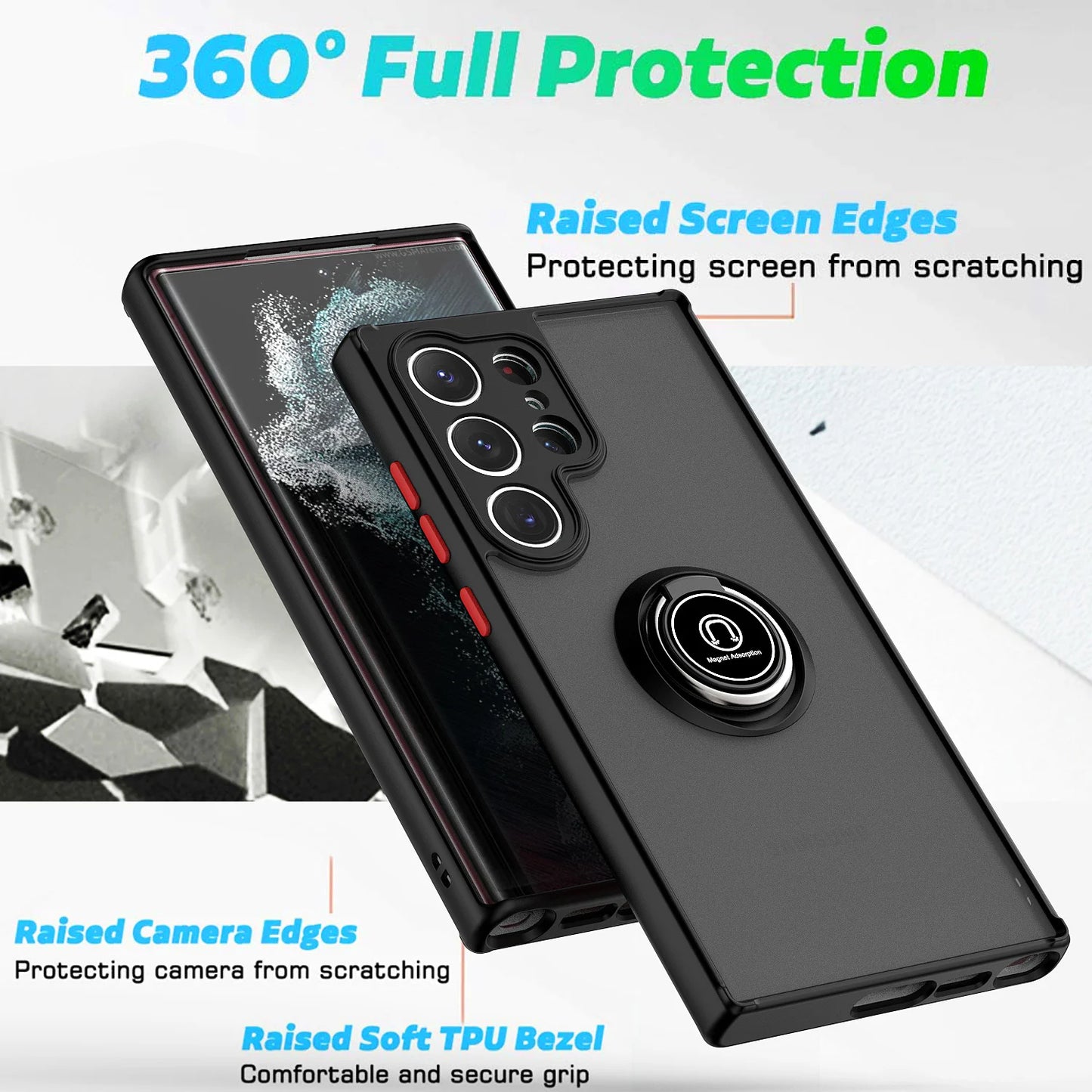 Phone Case For Samsung Galaxy S24+ S23 S22 S21 Ultra Plus FE 5G A15 A25 A55 A35 A54 A14 Car Magnetic Ring Bracket Silicone Cover