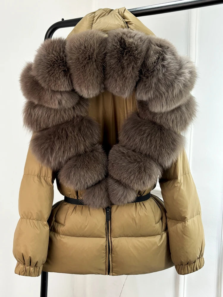 Janveny 2024 Winter Puffer Jacket Women Real Fox Fur Hooded Thick Warm 90% White Duck Down Coat Female Parkas Waterproof