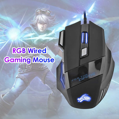 Wired Gaming Mouse 7-Color Backlight 5500 DPI Adjustable Black Wired Optical Computer Gaming Mice for PC Gamer Computer Desktop