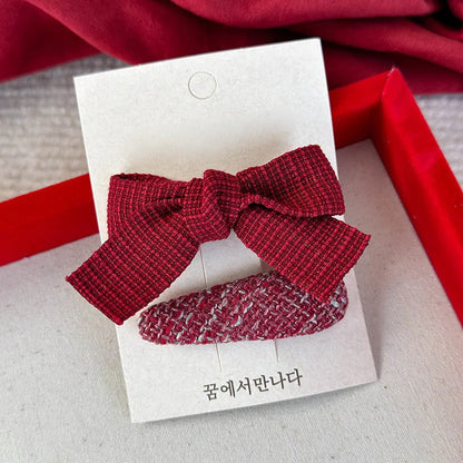 New Year Red Color Hair Clips Set Girls Sweet Bow Flowers Fabric Hairpins Child Cute Barrettes Christmas Hair Accessories Gifts