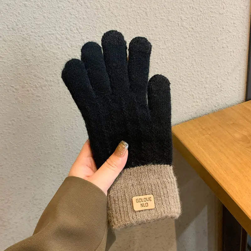 Rimiut Women Warm Thick Plush Knitted Gloves Touch Screen Men Women Fashion Autumn Winter Keep Warm Riding Skiing Outdoor Gloves