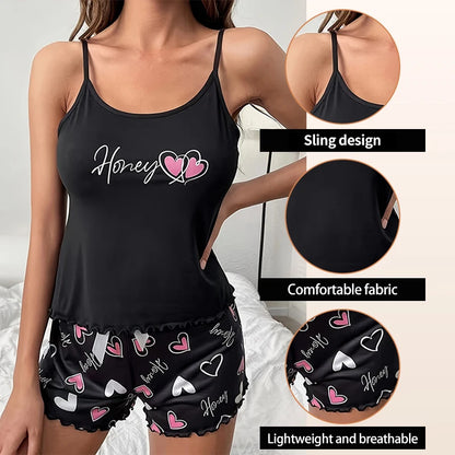 Women's Sleepwear Pyjama Set Black Comfortable Casual Print Short Sleeveless Pajamas Set Homewear