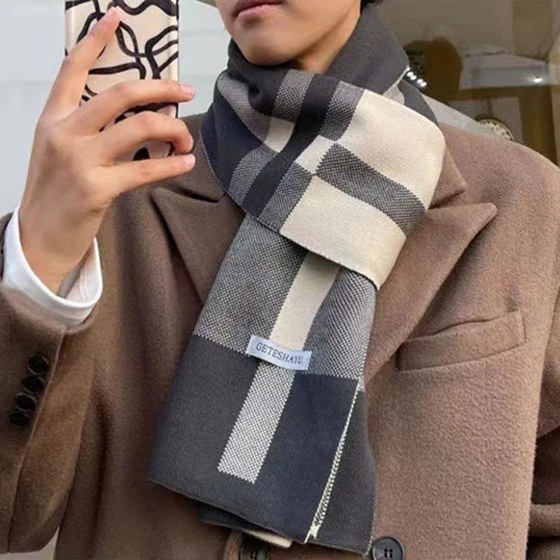 Winter Men Scarf Keep Warm Scarf Casual Fashion Brand Designers Knit Neckerchief Patchwork Wool Cashmere Scarf Shawl Wrap AC2228