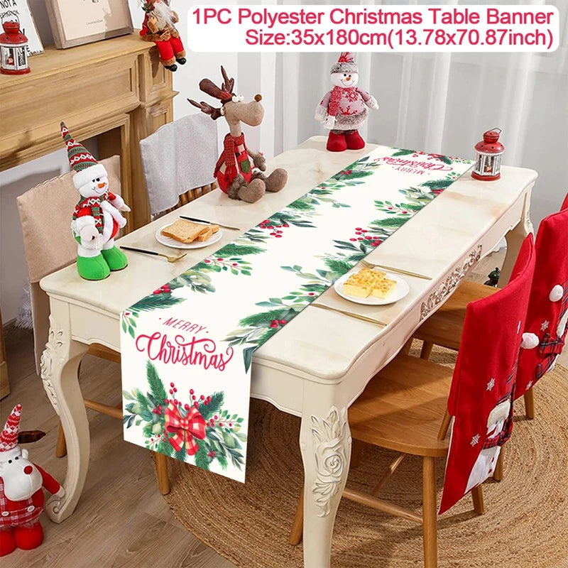 2024 Christmas Table Runners Merry Christmas Decoration for Home Tablecloth Table Cover Xmas Gifts Navidad Noel New Year 2025