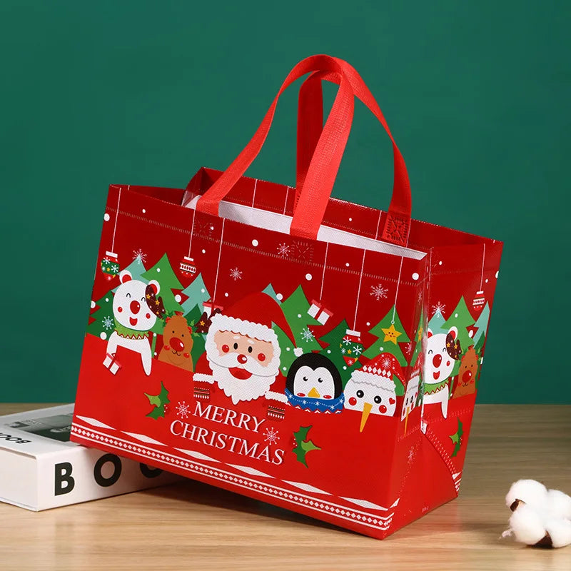 2024 Christmas Non Woven Bag Wholesale Tote Bag Cartoon Santa Claus Snowman Eco Bag Folding Storage Bag Gift Bag Party Supplies