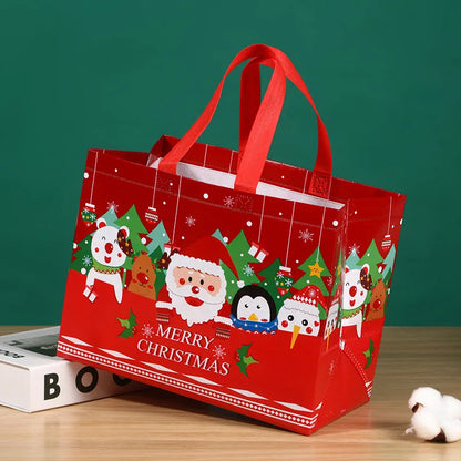 2024 Christmas Non Woven Bag Wholesale Tote Bag Cartoon Santa Claus Snowman Eco Bag Folding Storage Bag Gift Bag Party Supplies