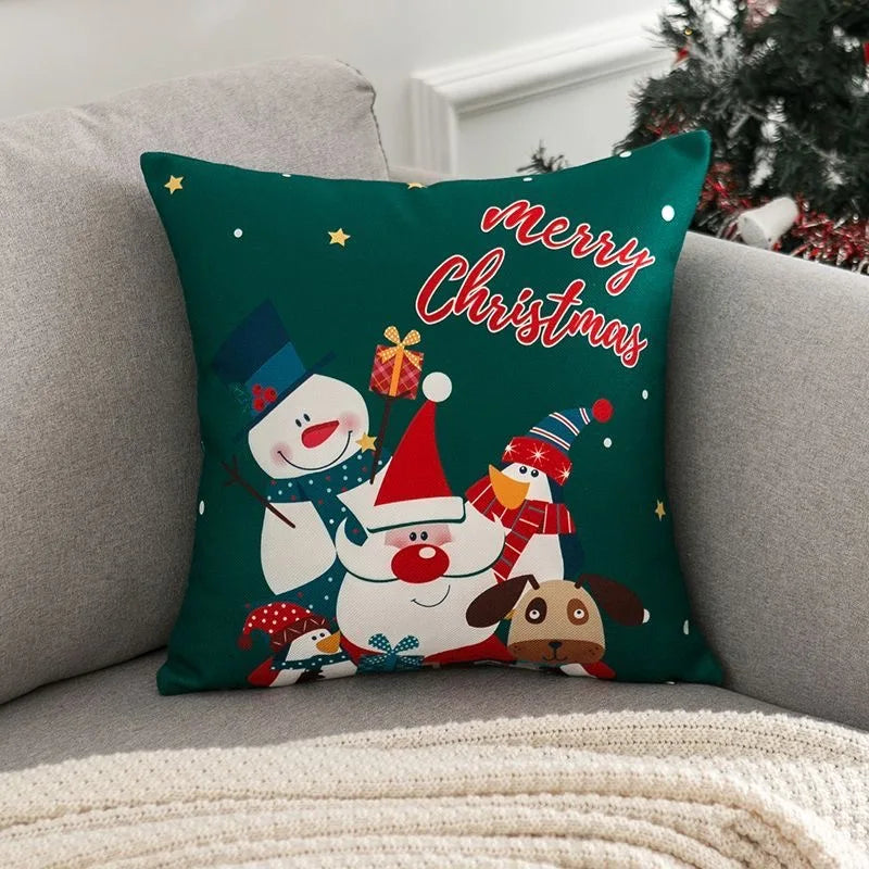 Christmas cartoon pillow cover, Santa Claus, reindeer, snowman, cute pillowcase, home celebration, red creative gift