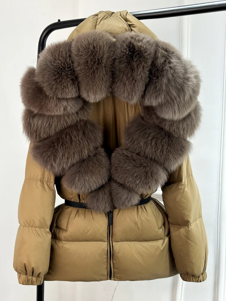 Janveny 2024 Winter Puffer Jacket Women Real Fox Fur Hooded Thick Warm 90% White Duck Down Coat Female Parkas Waterproof