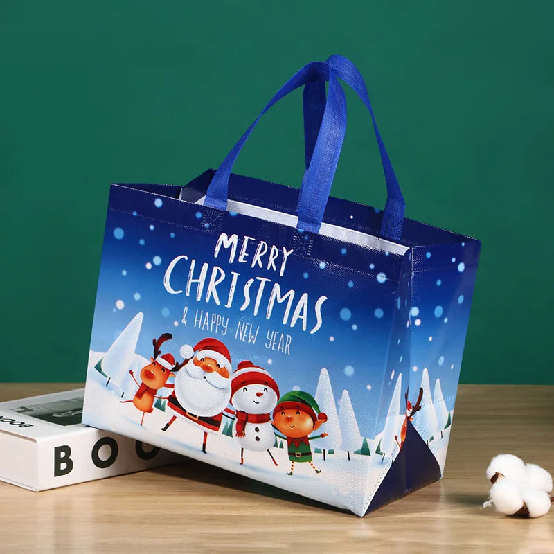 2024 Christmas Non Woven Bag Wholesale Tote Bag Cartoon Santa Claus Snowman Eco Bag Folding Storage Bag Gift Bag Party Supplies