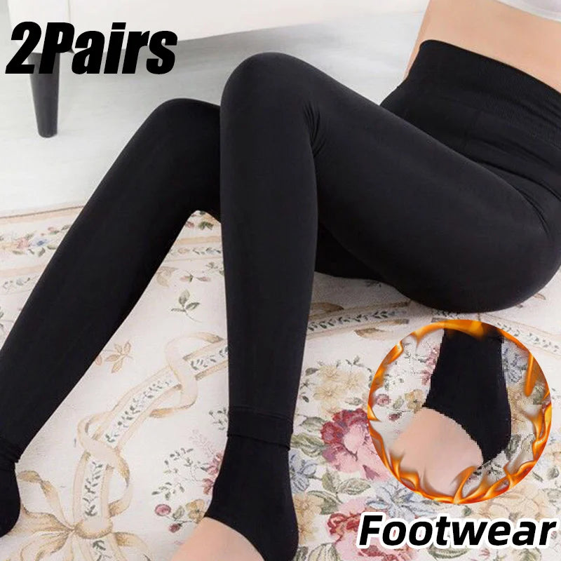 Women Winter Leggings Warm Leggins High Waist Solid Color Velvet Women Thickened Velvet Leggings Stretchy Black Leggings