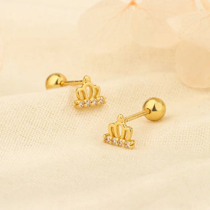 Fashion Cute Pink Zircon Bear Piercing Screw Ball Stud Earrings For Women Girl Gold Color Clover Charm Party Jewelry Accessories