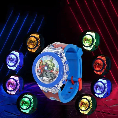 Flash Light Spider Kids Watches For Boys Cartoon shark Mickey Children Watch Girls Student Clock Gifts