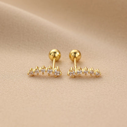 Fashion Cute Pink Zircon Bear Piercing Screw Ball Stud Earrings For Women Girl Gold Color Clover Charm Party Jewelry Accessories