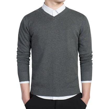 Sweater Men 2024 Autumn Casual Pullovers Men V-Neck Solid Cotton Knitted Brand Clothing Slim Fit Male Sweaters Pull Homme