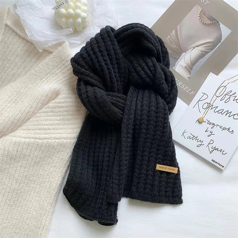 Korean Scarves For Women Men In Autumn And Winter Thickened Thermal Knitted Scarf Unisex Scarf Long Size Warmer Scarves Gifts