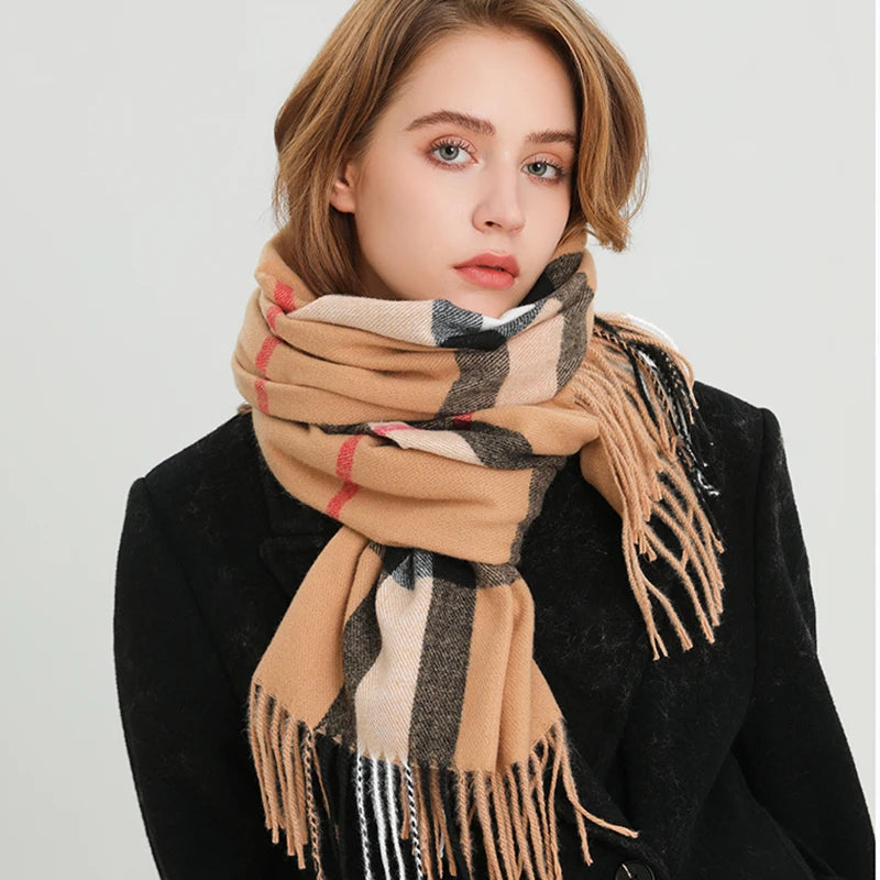 Luxury brand Winter Plaid Cashmere Like Blanket Scarf Design Thick Warm Pashmina Shawl Wraps With Tassel Poncho Stoles Echarpe