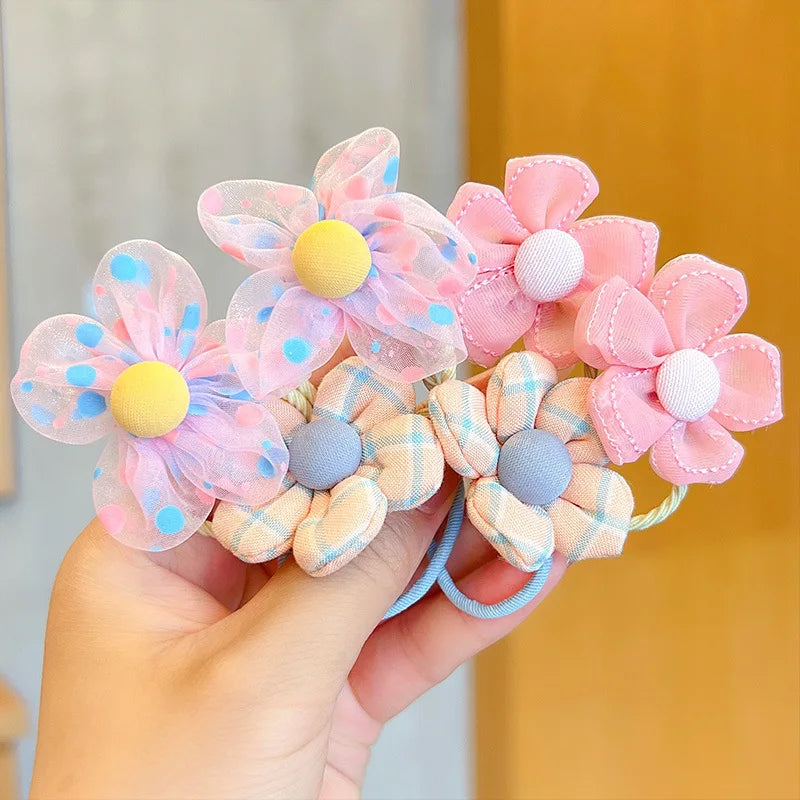 10Pcs Children's mesh flower hair loop with good elasticity, baby tie headband, princess headwear, cute girl elastic band