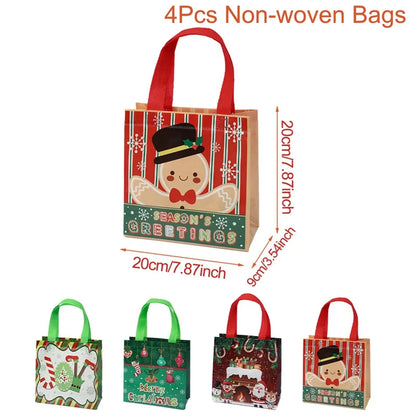 4pcs Christmas Gift Bag Santa Non-Woven Bag Christmas Decorations For Home 2024 Xmas Navidad Noel Gifts New Year  Packaging Bag