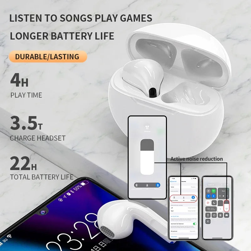 Original Air Pro 6 TWS Wireless Headphones Fone Bluetooth Earphones Mic Pods InEar Earpods Pro6 Earbuds sport Headset For Xiaomi