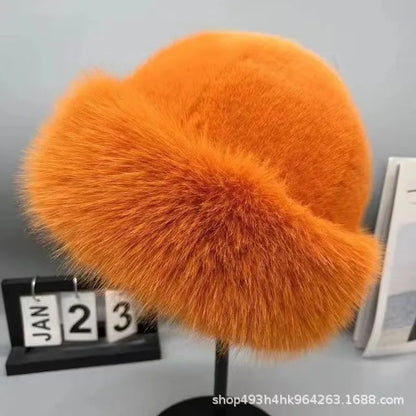 Autumn And Winter 2024 New Women's Fashion Fur Cap Fur Hat Fur Hats Mongolian Hat Brimless Plush Fluffy Skiing Riding Warm Caps