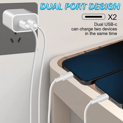 40W USB PD Charger 2 Ports Type C Quick Charge EU/US Plug For iPhone15 Huawei Samsung Xiaomi Fast Charging Phone Charger Adapter