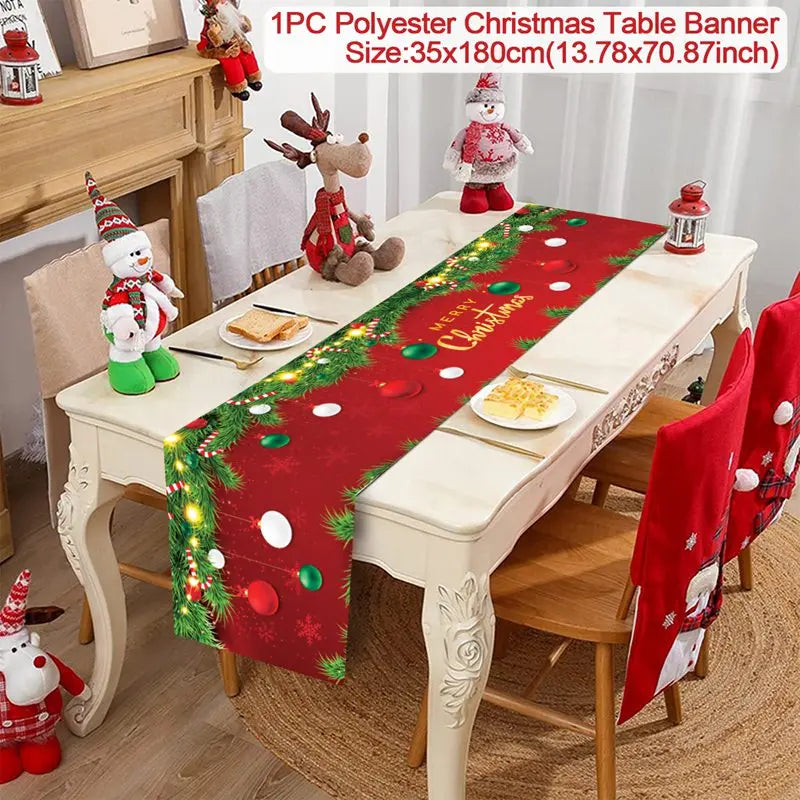 2024 Christmas Table Runners Merry Christmas Decoration for Home Tablecloth Table Cover Xmas Gifts Navidad Noel New Year 2025