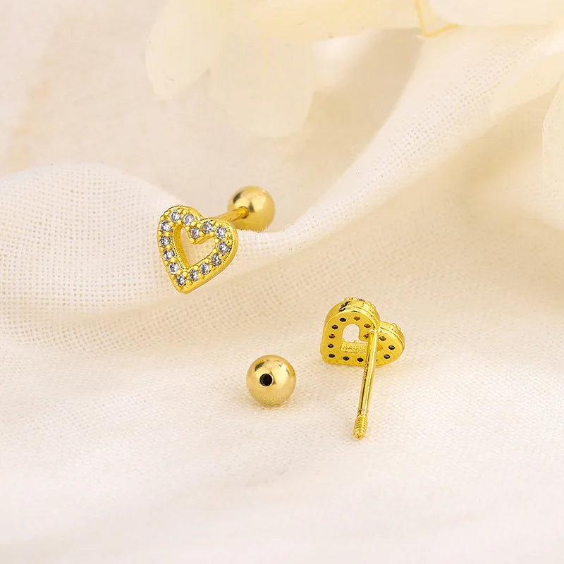 Fashion Cute Pink Zircon Bear Piercing Screw Ball Stud Earrings For Women Girl Gold Color Clover Charm Party Jewelry Accessories