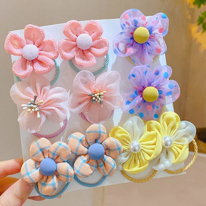 10Pcs Children's mesh flower hair loop with good elasticity, baby tie headband, princess headwear, cute girl elastic band