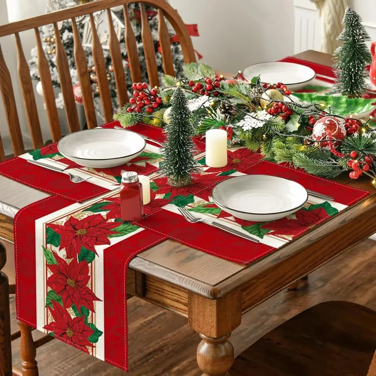 4PCS Christmas Placemats 30x45cm Linen Christmas Trees Snowflake Gnome Print Table Mats 2024 Xmas Table Pads For Home Hotel