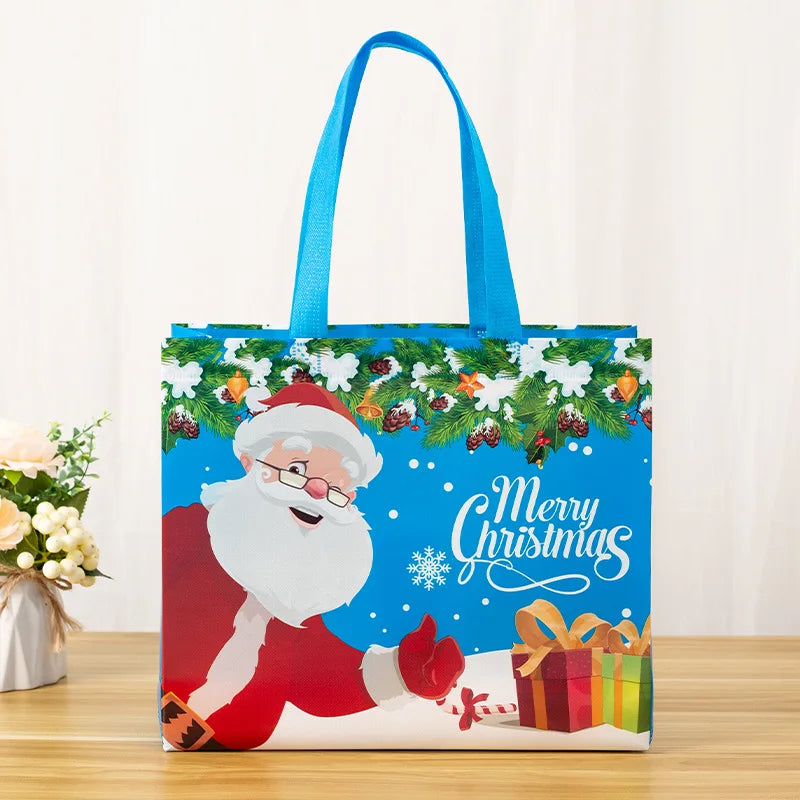 2024 Christmas Non Woven Bag Wholesale Tote Bag Cartoon Santa Claus Snowman Eco Bag Folding Storage Bag Gift Bag Party Supplies