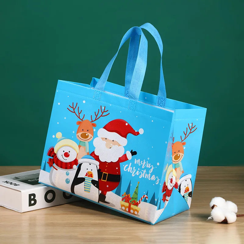 2024 Christmas Non Woven Bag Wholesale Tote Bag Cartoon Santa Claus Snowman Eco Bag Folding Storage Bag Gift Bag Party Supplies