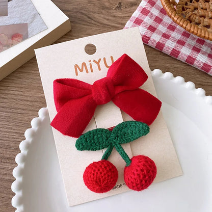 2/4PCS Red Hair Pins for Girls Fabric Bow Bangs Clips Christmas Baby Hair Accessories Knitted Sweet Korean Hair Clip Kids Gifts