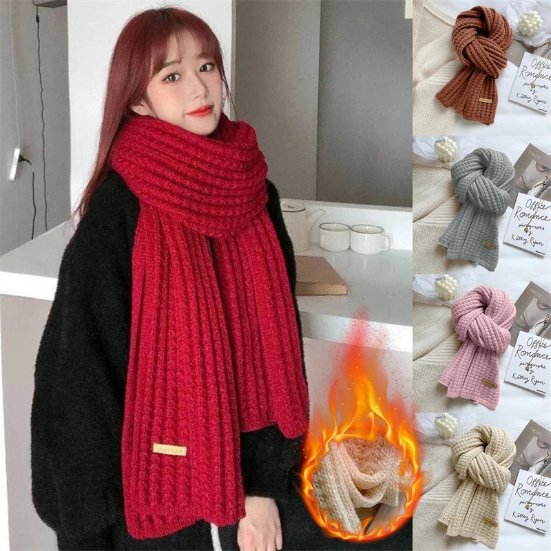 Korean Scarves For Women Men In Autumn And Winter Thickened Thermal Knitted Scarf Unisex Scarf Long Size Warmer Scarves Gifts