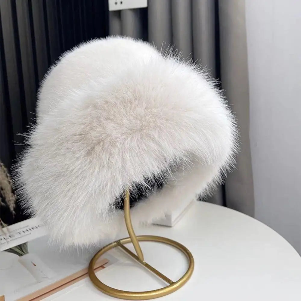 Fluffy Fur Fisherman Hat For Women Winter Plush Ear Protection Cap Windproof Warm Female Panama Caps Solid Fashion Bucket Hat