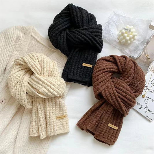 Korean Scarves For Women Men In Autumn And Winter Thickened Thermal Knitted Scarf Unisex Scarf Long Size Warmer Scarves Gifts