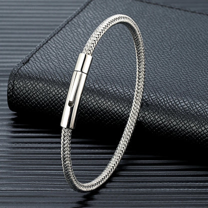 MKENDN Punk Simple Style Men Jewelry Non-fading Steel Wire Rope Bracelet Classic Cuff Charm Bracelet for Men Male Gifts