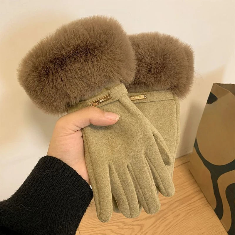 Fashion Women Gloves Autumn Winter Cute Furry Warm Mitts Full Finger Mittens Female Outdoor Sport Cycling Gloves