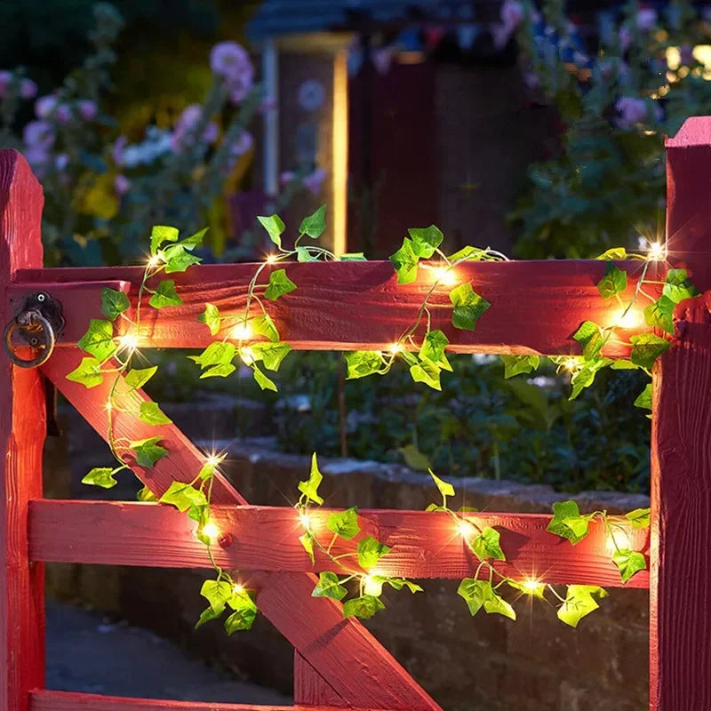 Flower Green Leaf String Lights Artificial Vine Fairy Lights Battery Powered Christmas Tree Garland Light for Weeding Home Decor