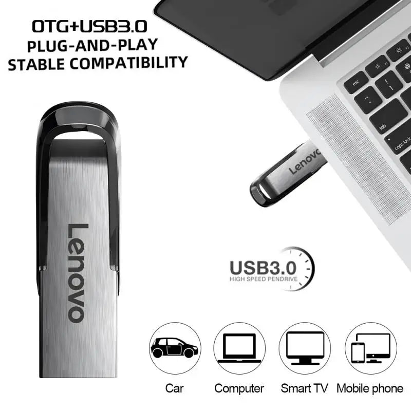 Lenovo Usb Flash Drive 2TB 1TB USB 3.0 Waterproof High Speed USB Stick Portable 128GB SSD 512GB Metal Pendrive U Disk Memories