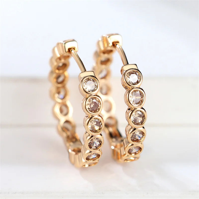 Luxury Female Small Black Round Earrings Charm Gold Color Earrings For Women Trendy Zircon Stone Wedding Clip Earrings