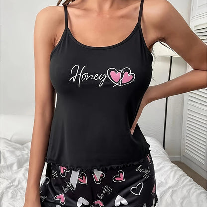 Women's Sleepwear Pyjama Set Black Comfortable Casual Print Short Sleeveless Pajamas Set Homewear