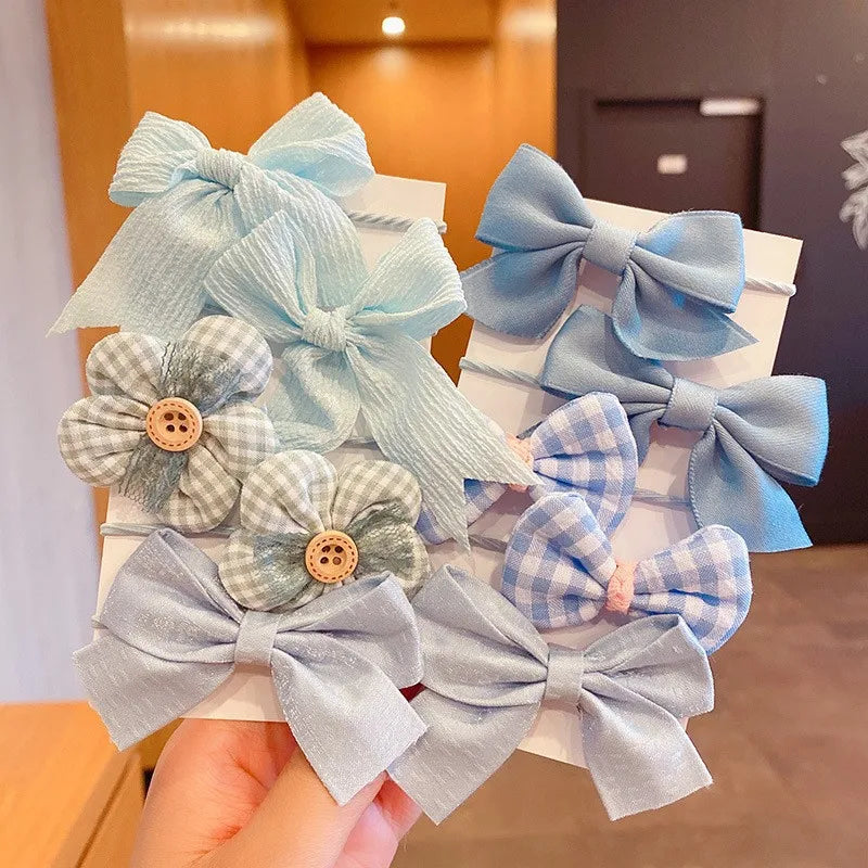 10Pcs/Set Big Bow Flower Elastic Hairbands Children Girls Sweet Hair Ties Fashion Headbands Hair Accessories Rubber Band For Kid