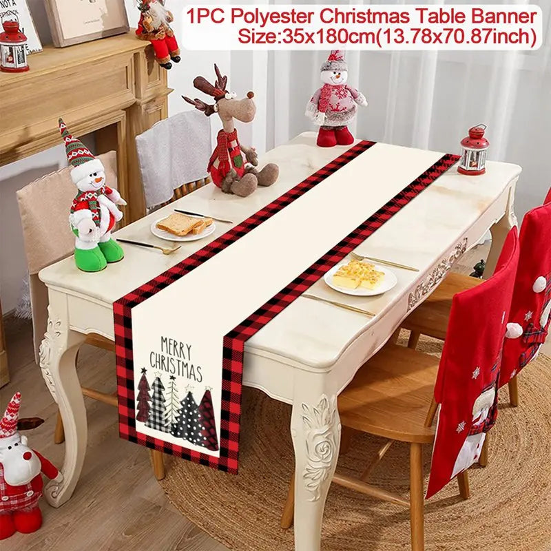 2024 Christmas Table Runners Merry Christmas Decoration for Home Tablecloth Table Cover Xmas Gifts Navidad Noel New Year 2025