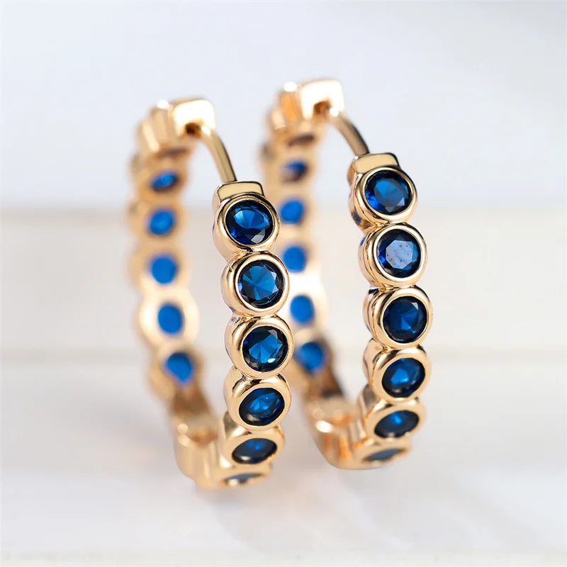 Luxury Female Small Black Round Earrings Charm Gold Color Earrings For Women Trendy Zircon Stone Wedding Clip Earrings