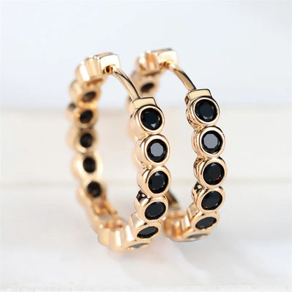 Luxury Female Small Black Round Earrings Charm Gold Color Earrings For Women Trendy Zircon Stone Wedding Clip Earrings