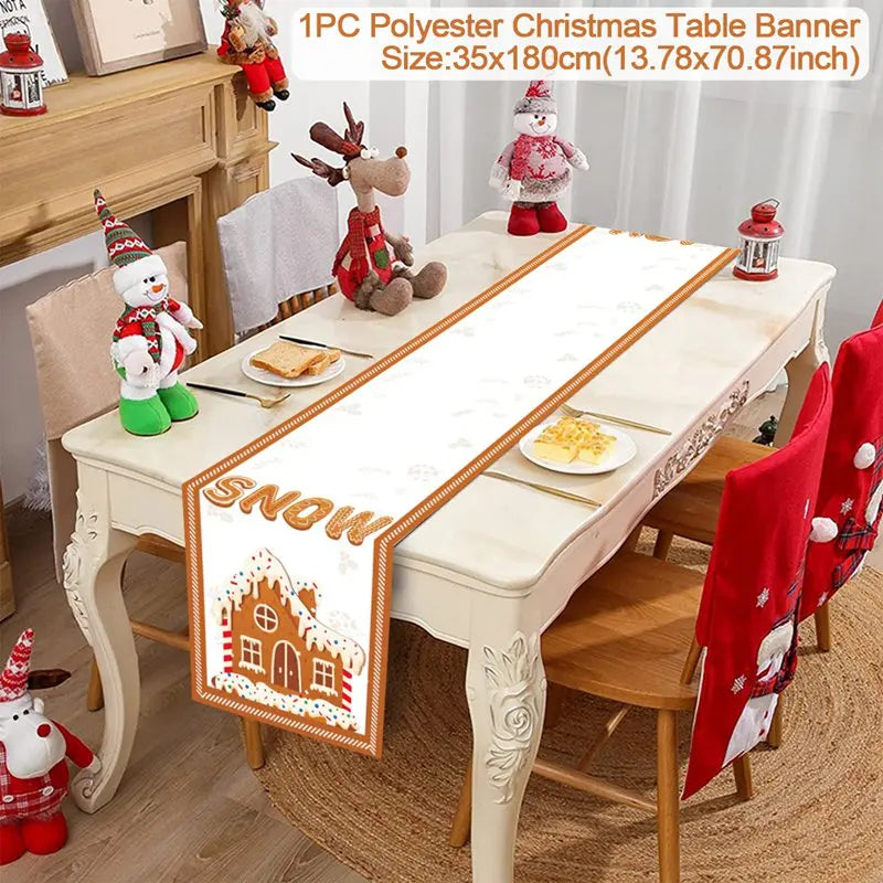 2024 Christmas Table Runners Merry Christmas Decoration for Home Tablecloth Table Cover Xmas Gifts Navidad Noel New Year 2025